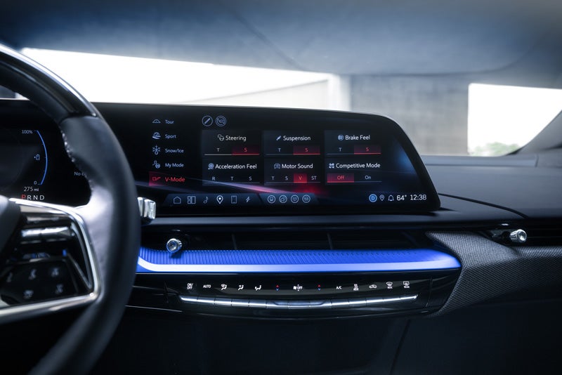 The 2026 OPTIQ-V Display Screen Displaying the V-Mode Settings | Watsonville Cadillac in Watsonville CA